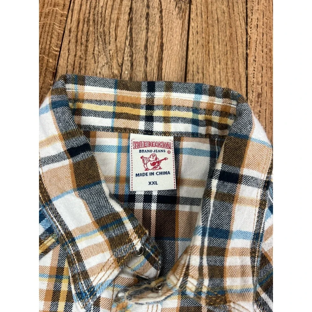 True Religion Plaid Western‎ Pearl Snap Long Sleeve Shirt Men's Size 2XL